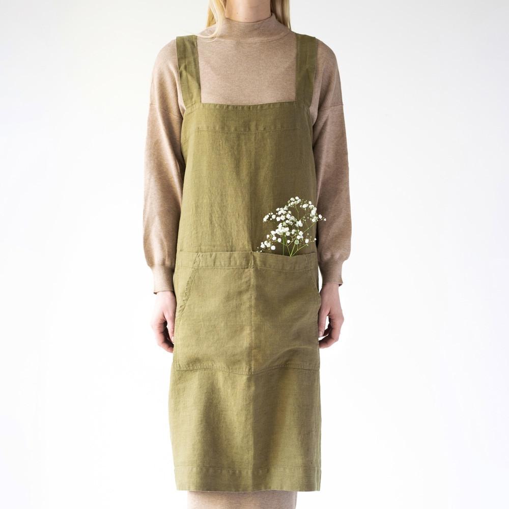 lino Tales Martini Olive lino Pinafore prijuostė — naturalusdrabuziai.lt