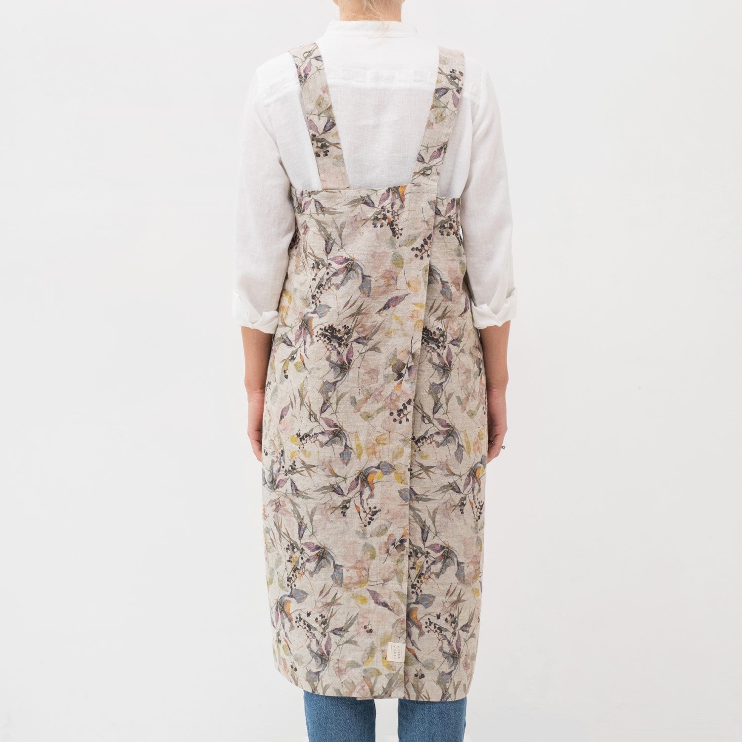 lino Tales Meadow on Light Natural lino Pinafore prijuostė — naturalusdrabuziai.lt