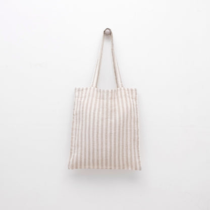 lino Tales Natural White Stripes lino pirkinių krepšys — naturalusdrabuziai.lt
