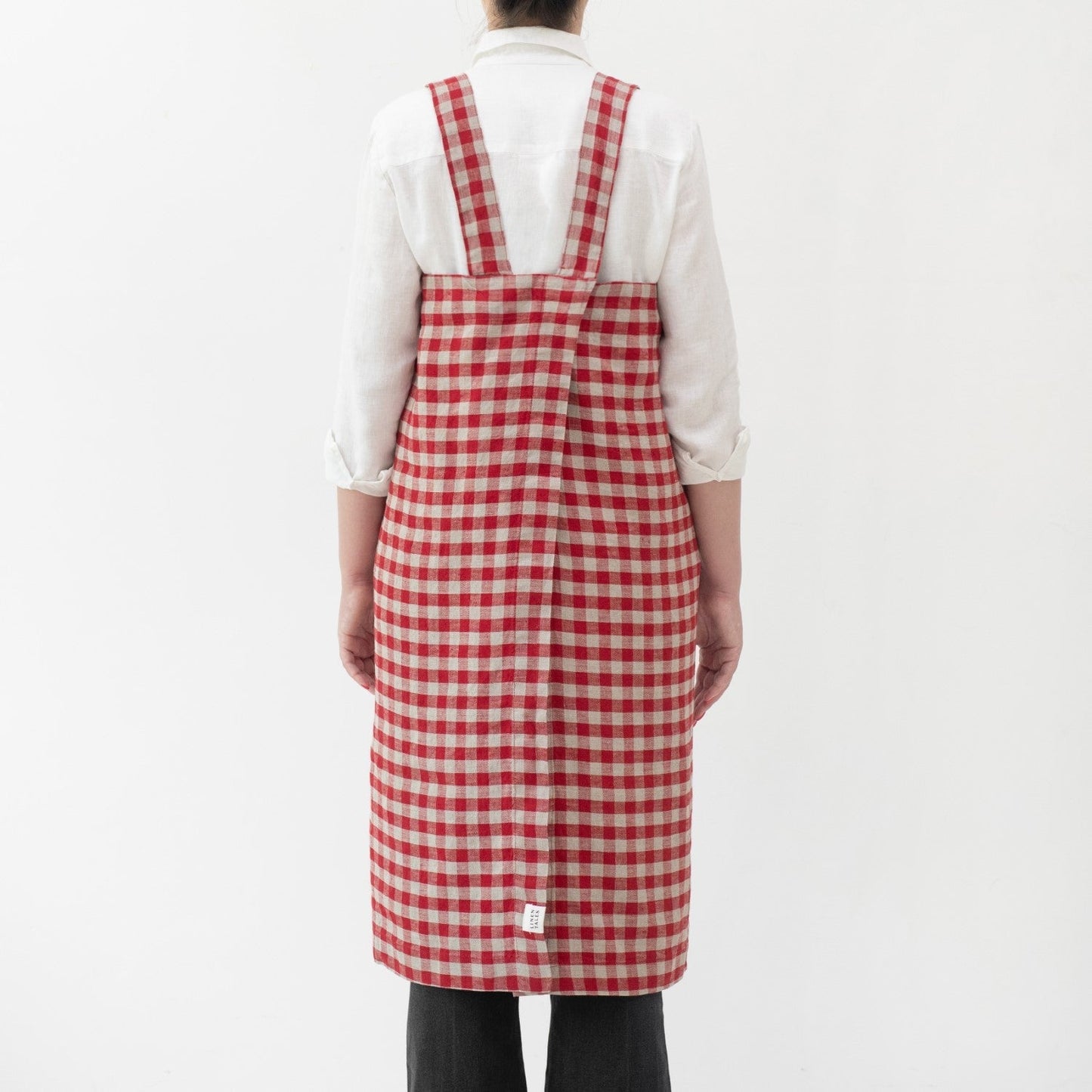 lino Tales Red Gingham lino Pinafore prijuostė — naturalusdrabuziai.lt