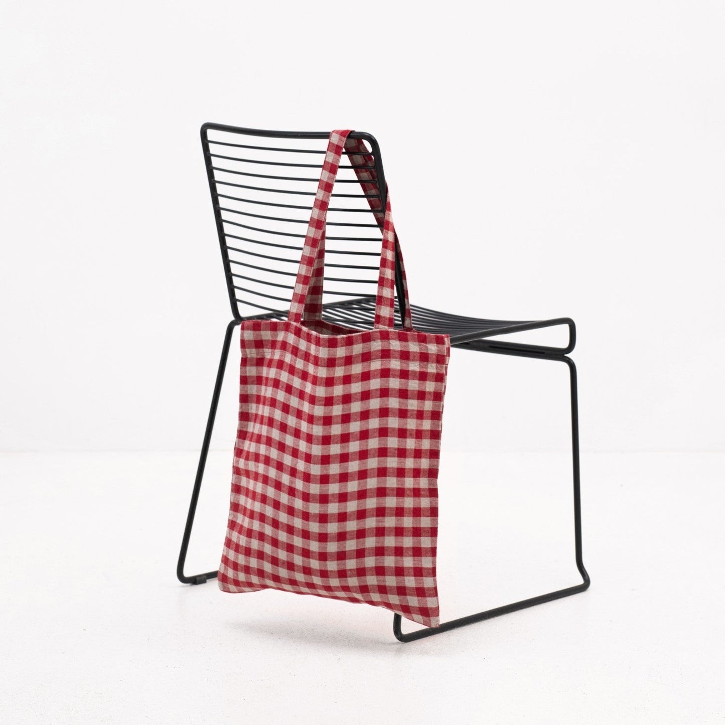 lino Tales Red Gingham lino pirkinių krepšys — naturalusdrabuziai.lt