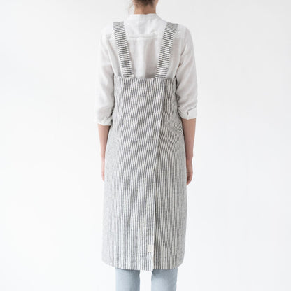 lino Tales Thin Black Stripes lino Pinafore prijuostė — naturalusdrabuziai.lt