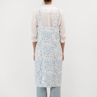 lino Tales White Botanical Blue lino Pinafore prijuostė — naturalusdrabuziai.lt