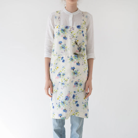 lino Tales White Flowers lino Pinafore prijuostė — naturalusdrabuziai.lt