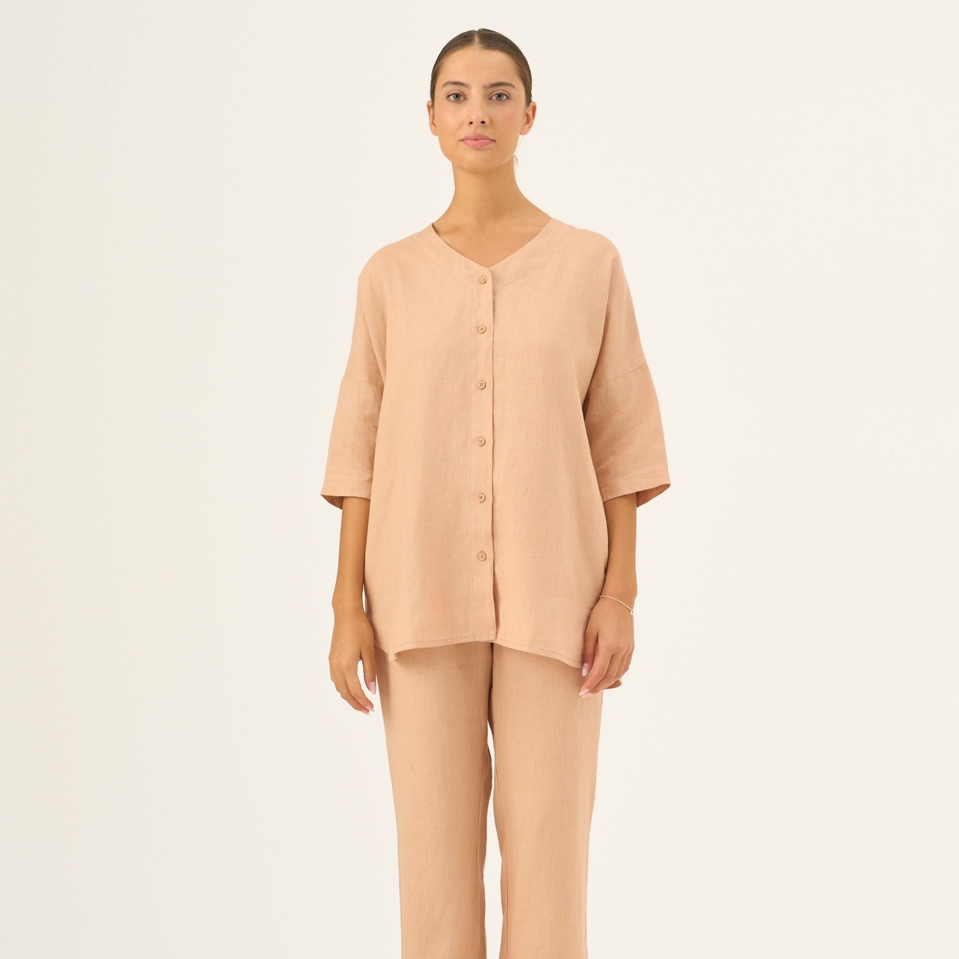 Maple Sugar lino Primrose Loungewear rinkinys — naturalusdrabuziai.lt