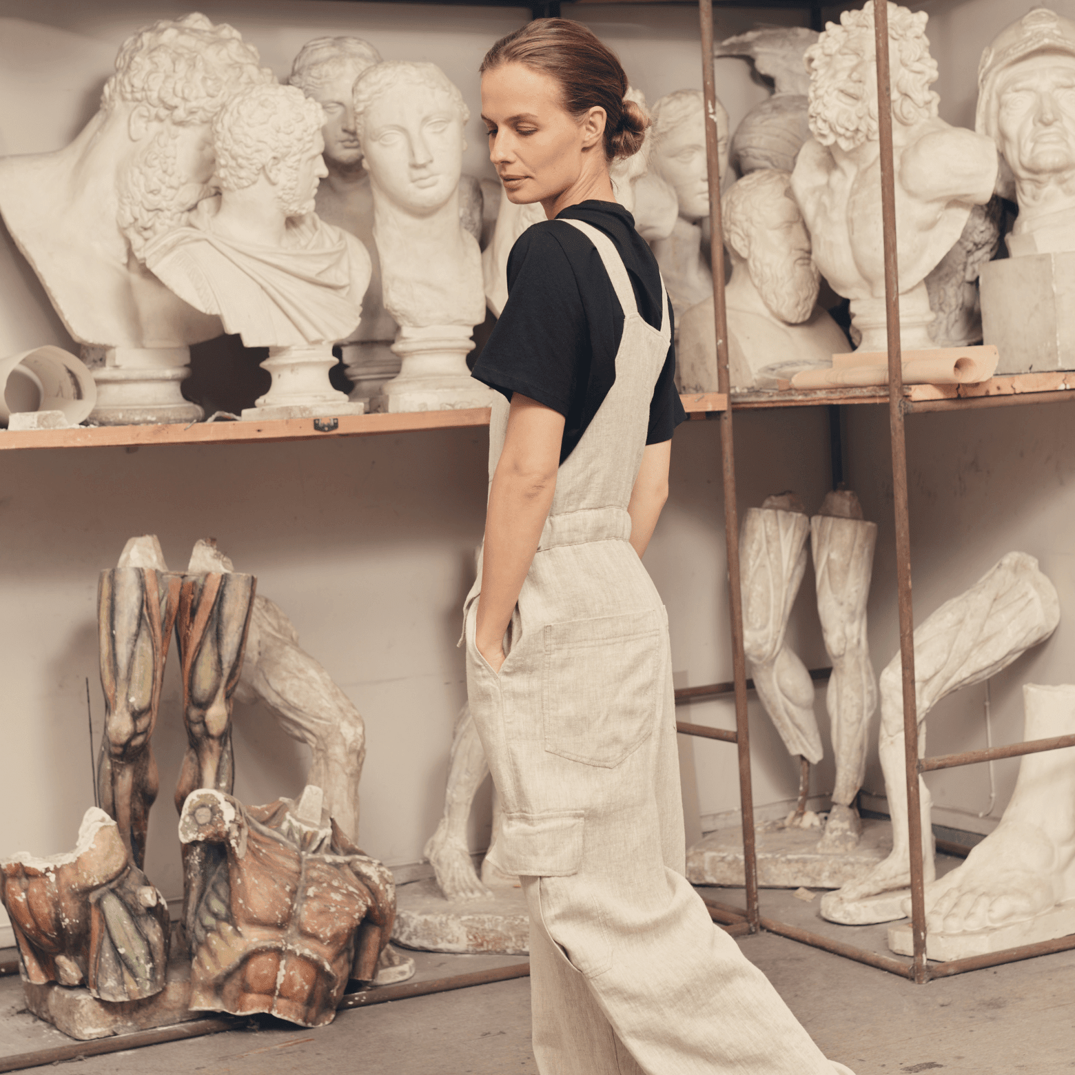 Melange Linen Elm Overalls