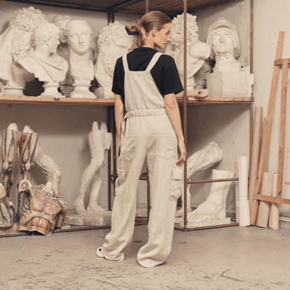 Melange Linen Elm Overalls