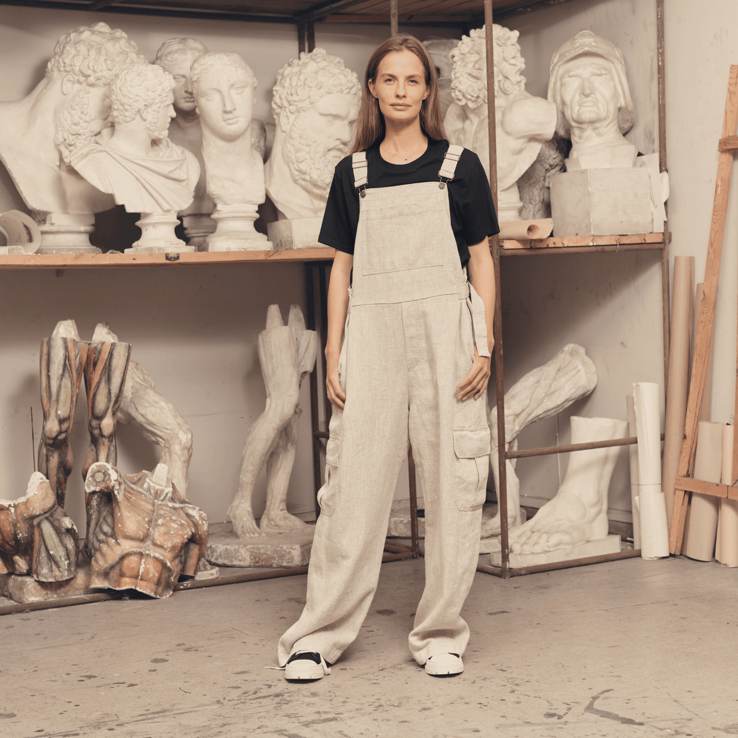 Melange Linen Elm Overalls