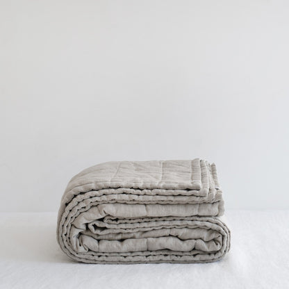 Melange lino Quilted antklodė — naturalusdrabuziai.lt