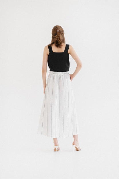 Milk White with Grey Stripe lino Jasmine sijonas — naturalusdrabuziai.lt