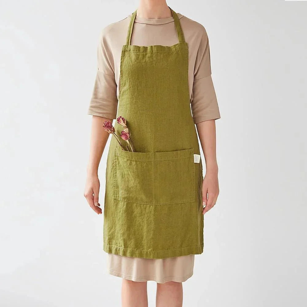 Moss Green lino kasdienė prijuostė — naturalusdrabuziai.lt