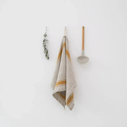 Mustard Stripe Vintage lino virtuvinė servetė — naturalusdrabuziai.lt