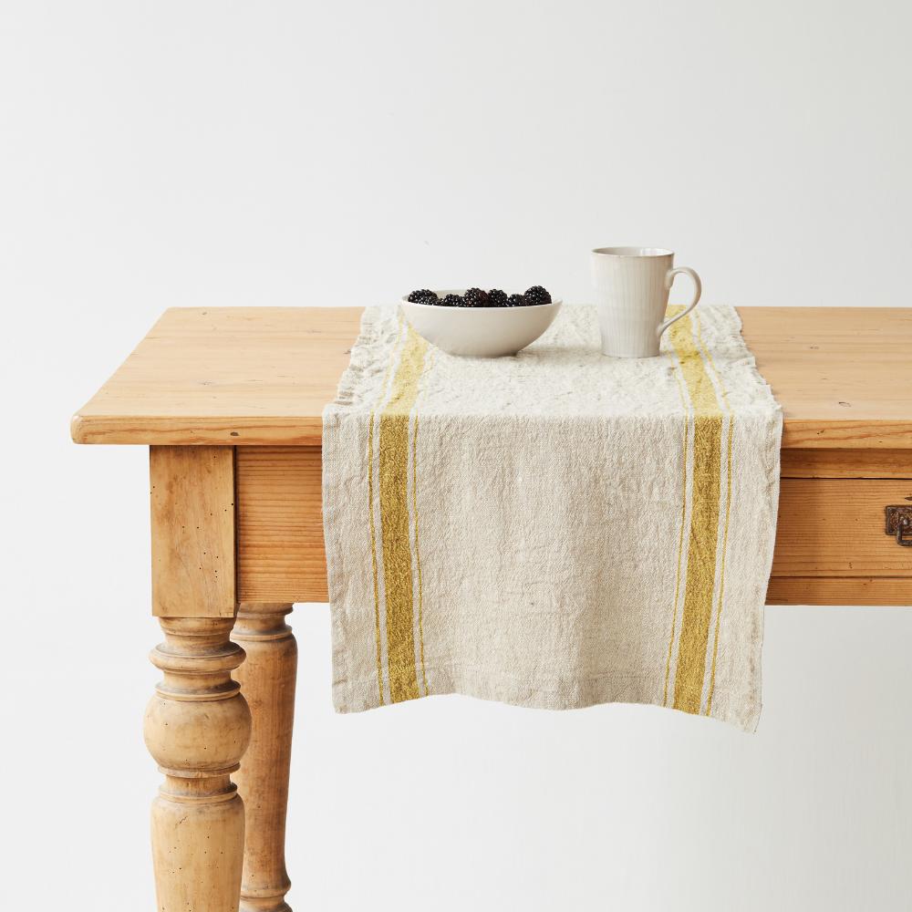 Mustard Stripe Vintage lino stalo takelis — naturalusdrabuziai.lt