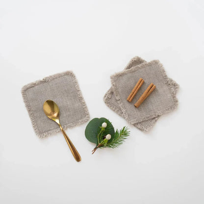 Natural lino padėkliukai su kutais rinkinys 4 vnt. — naturalusdrabuziai.lt