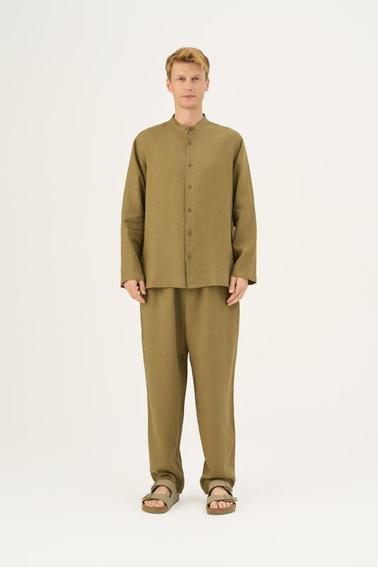 Olive Khaki lino Currant Loungewear rinkinys — naturalusdrabuziai.lt