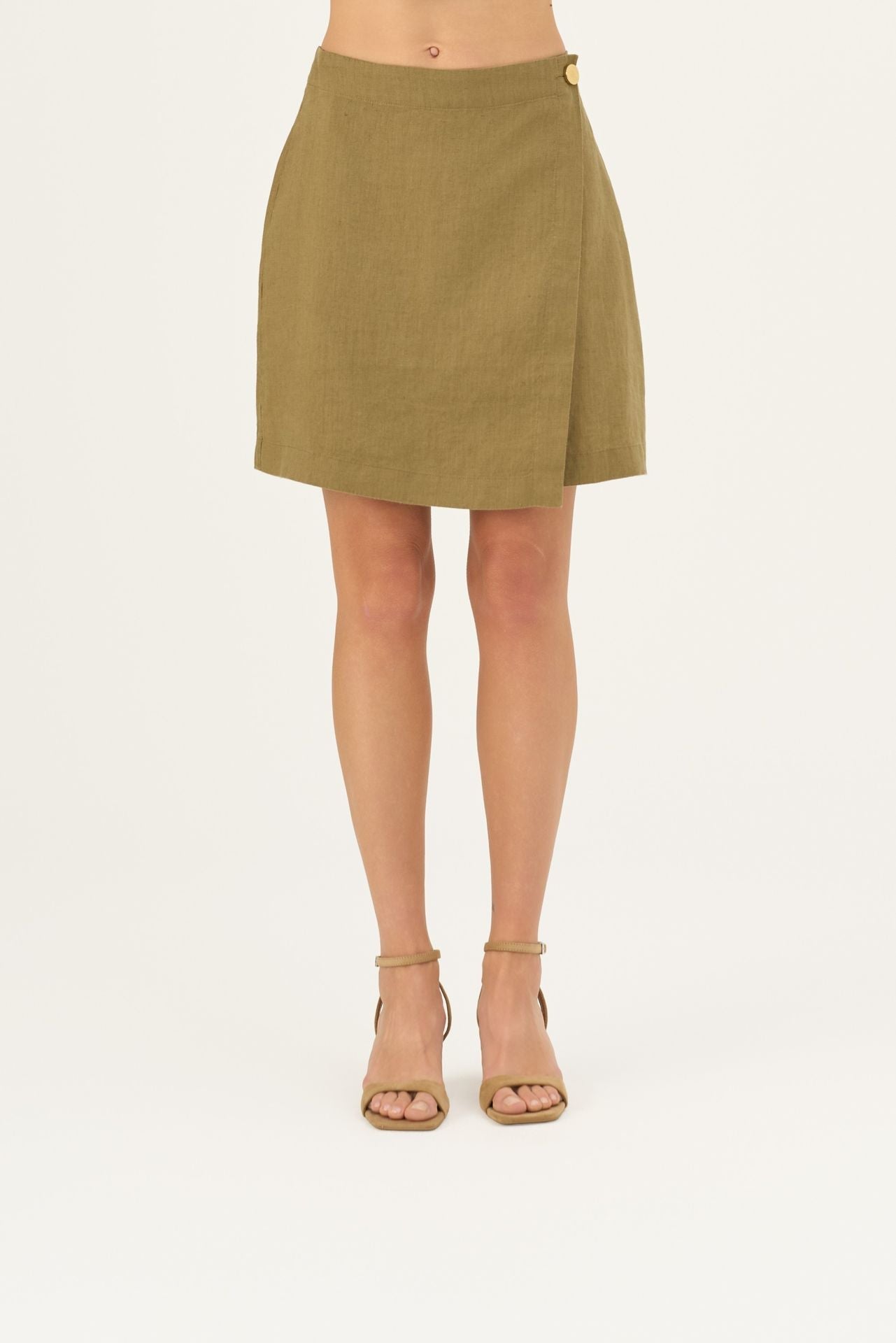 Olive Khaki lino Lumen sijonas — naturalusdrabuziai.lt