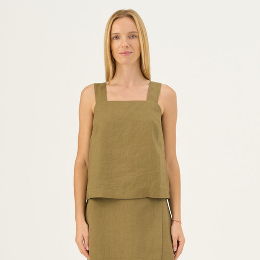 Olive Khaki lino Polka viršus — naturalusdrabuziai.lt