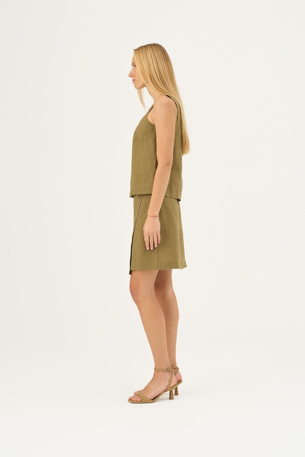 Olive Khaki lino Polka viršus — naturalusdrabuziai.lt