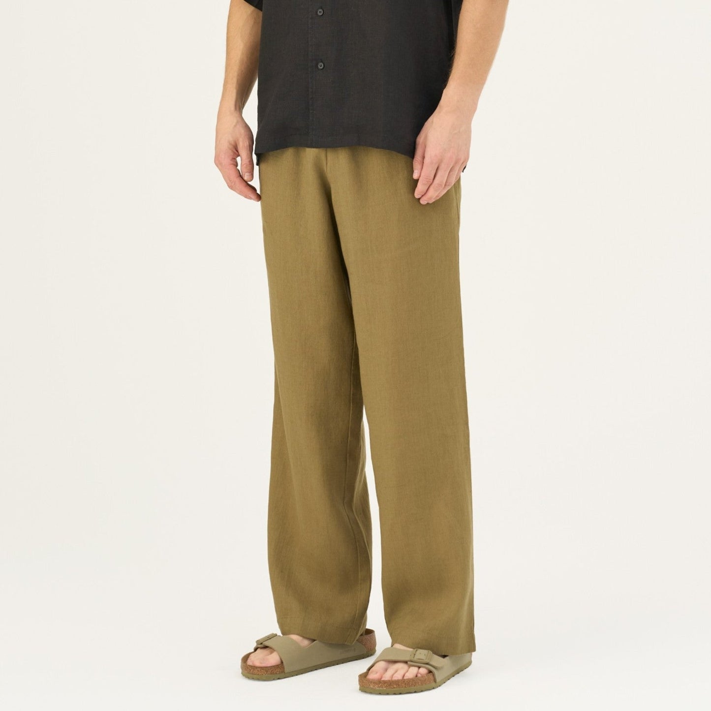 Olive Khaki lino Sensus kelnės — naturalusdrabuziai.lt