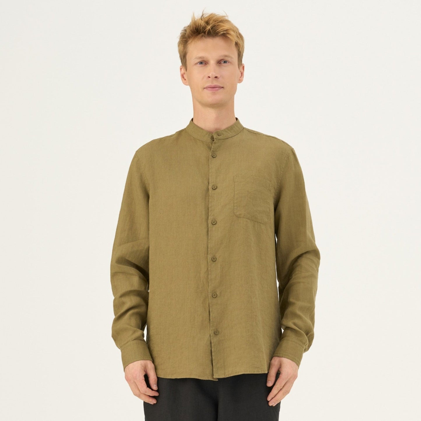 Olive Khaki lino Snapdragon marškiniai — naturalusdrabuziai.lt