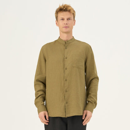 Olive Khaki lino Snapdragon marškiniai — naturalusdrabuziai.lt