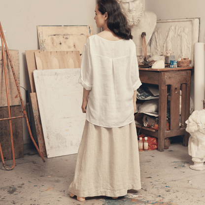 Optical White Linen Bilberry Top
