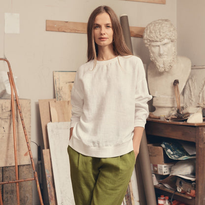 Optical White Linen Dahlia Jumper