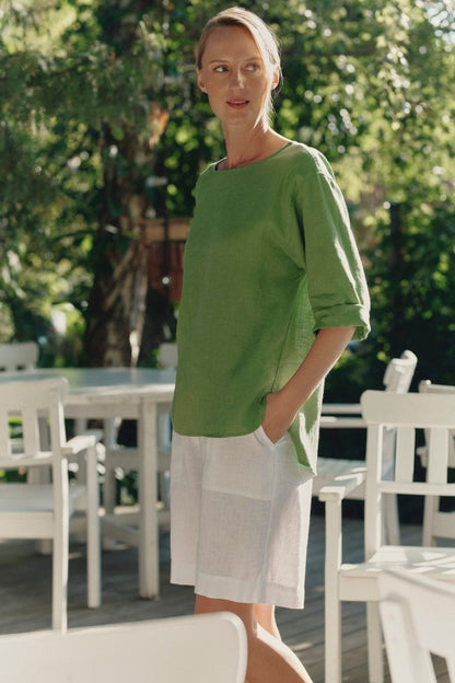 Optical White Linen Etude Shorts