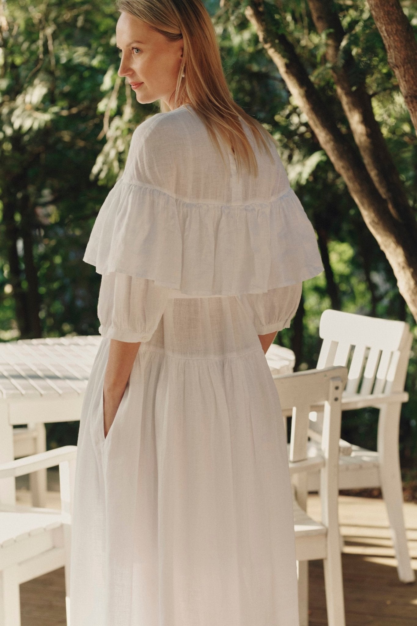 Optical White Linen Fantasia Dress