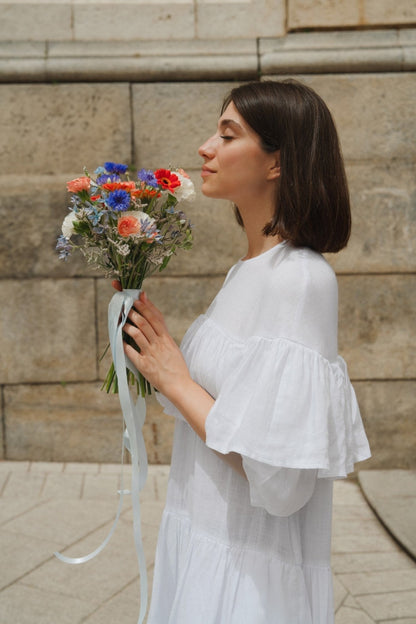 Optical White Linen Fantasia Dress