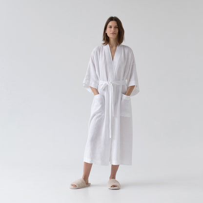 Optical White lino Summer chalatas — naturalusdrabuziai.lt