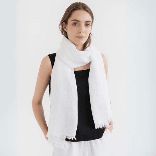 Optical White Linen Woodbine Scarf