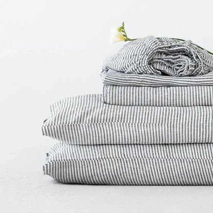Thin Black Stripes lino paklodė rinkinys — naturalusdrabuziai.lt