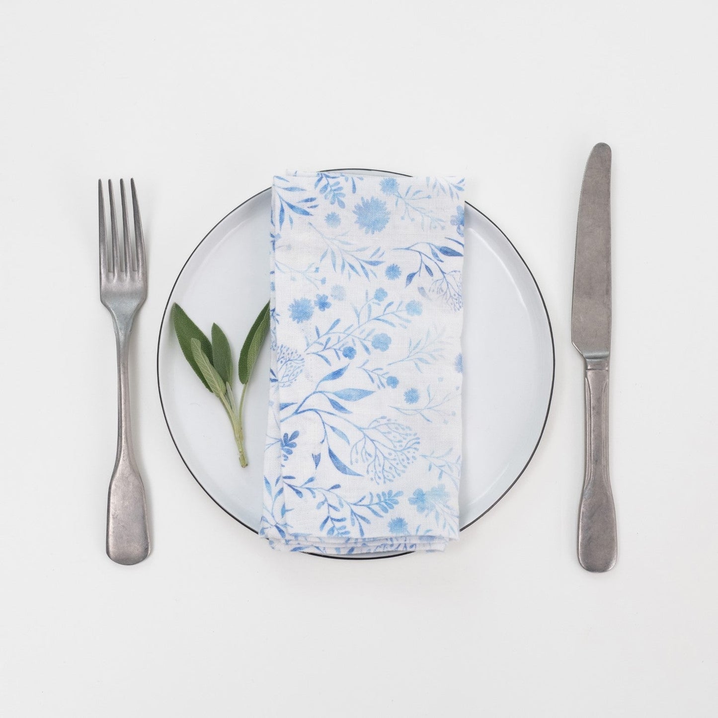 White Botanical Blue lino servetėlių rinkinys 2 vnt. — naturalusdrabuziai.lt