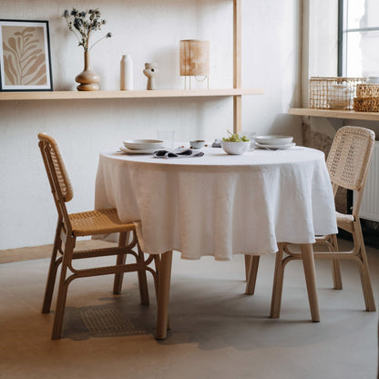 White Lightweight lino Round staltiesė — naturalusdrabuziai.lt
