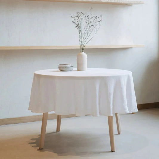 White Lightweight lino Round staltiesė — naturalusdrabuziai.lt