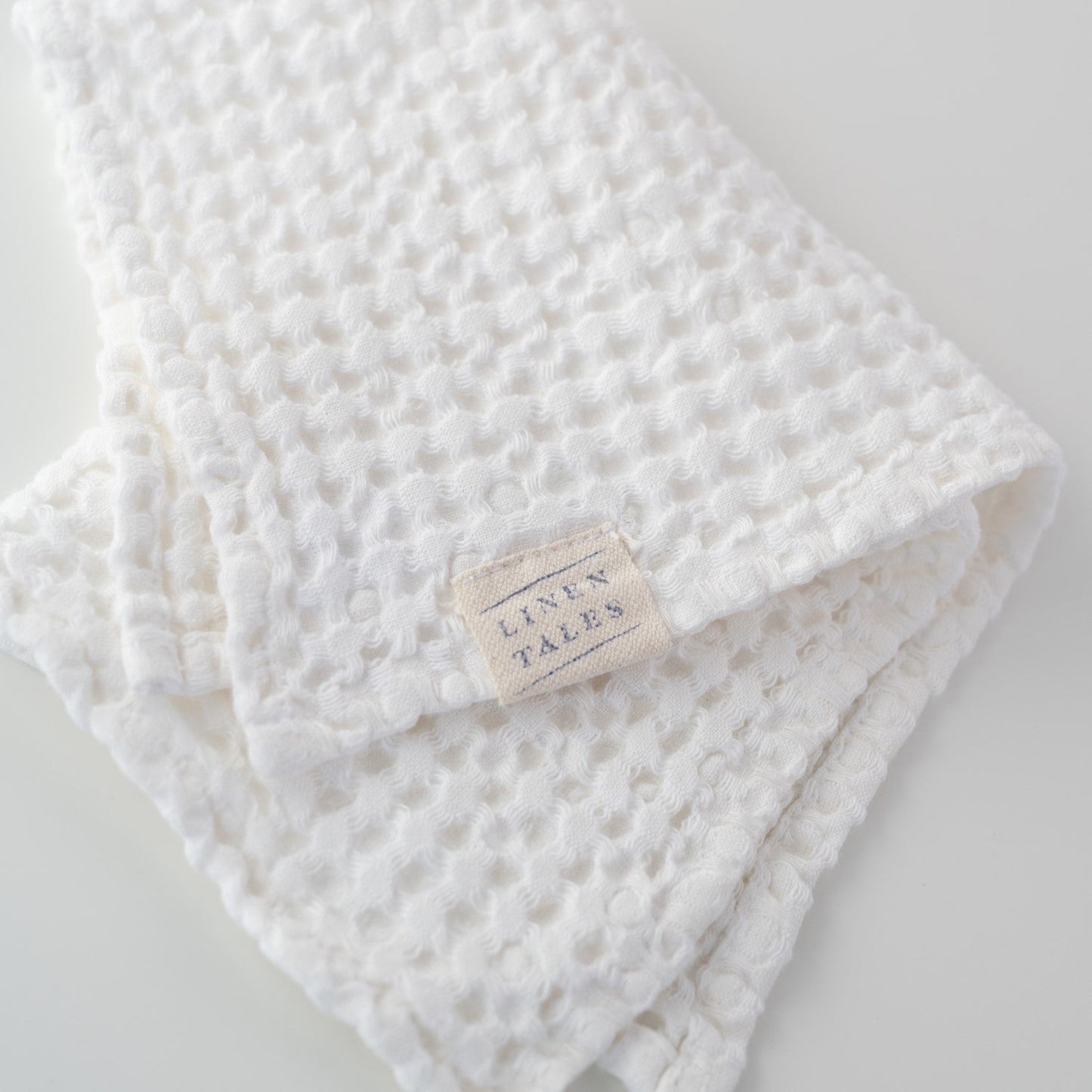 White lino & medvilnės Honeycomb Waffle rankšluostis — naturalusdrabuziai.lt