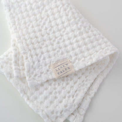 White lino & medvilnės Honeycomb Waffle rankšluostis — naturalusdrabuziai.lt