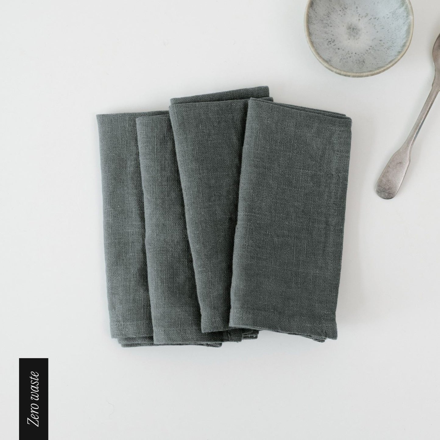 Zero Waste Forest Green lino servetėlių rinkinys 4 vnt. — naturalusdrabuziai.lt