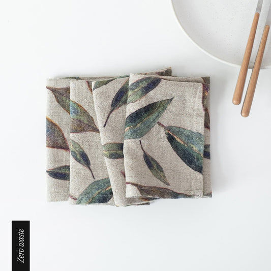 Zero Waste Golden Fall on Natural lino servetėlių rinkinys 4 vnt. — naturalusdrabuziai.lt