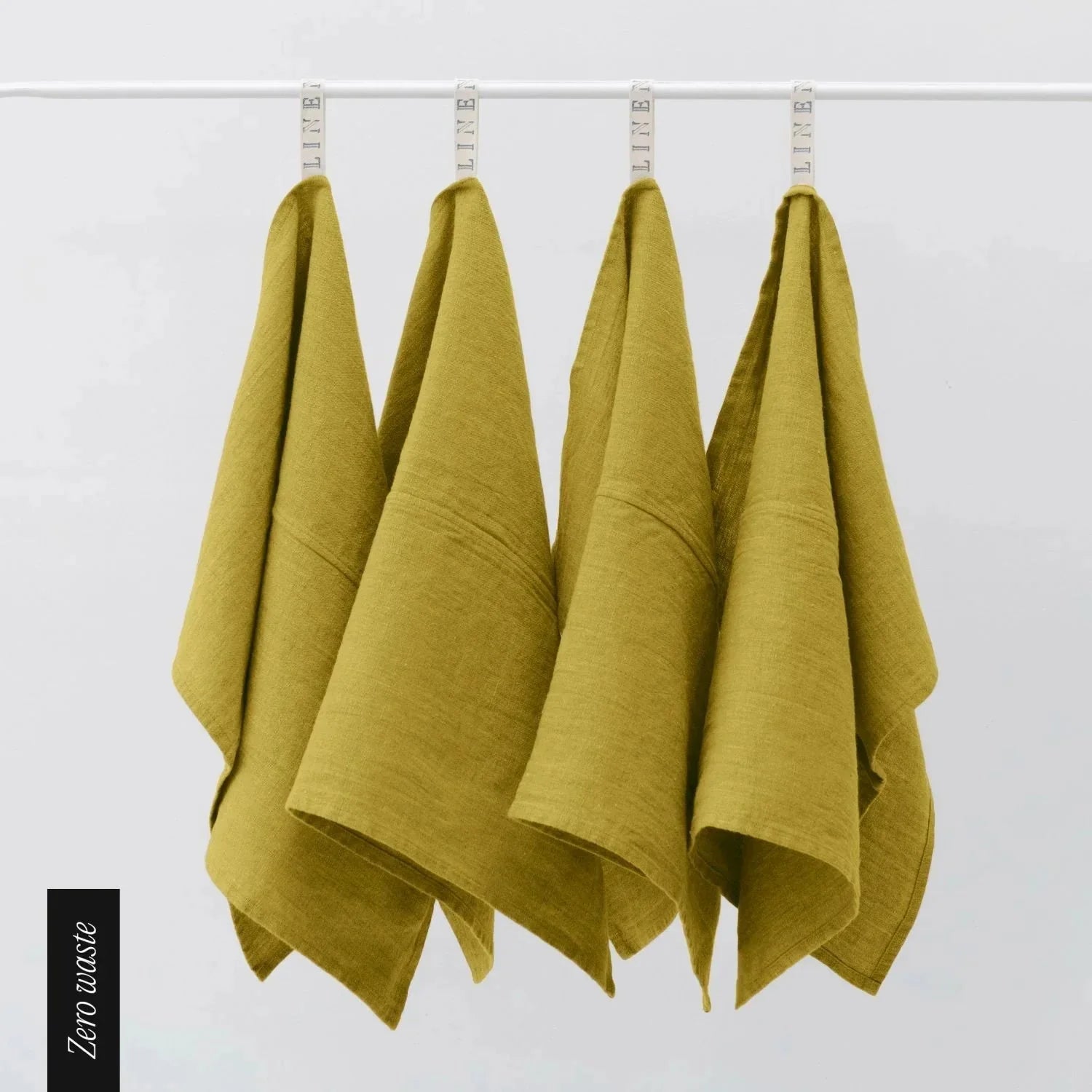 Zero Waste Moss Green lino virtuvinė servetės rinkinys 4 vnt. — naturalusdrabuziai.lt