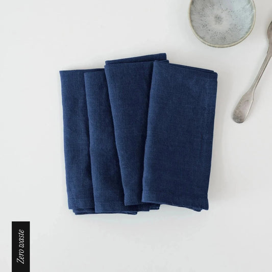 Zero Waste Navy lino servetėlių rinkinys 4 vnt. — naturalusdrabuziai.lt