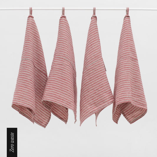 Zero Waste Red Natural Stripes lino virtuvinė servetės rinkinys 4 vnt. — naturalusdrabuziai.lt