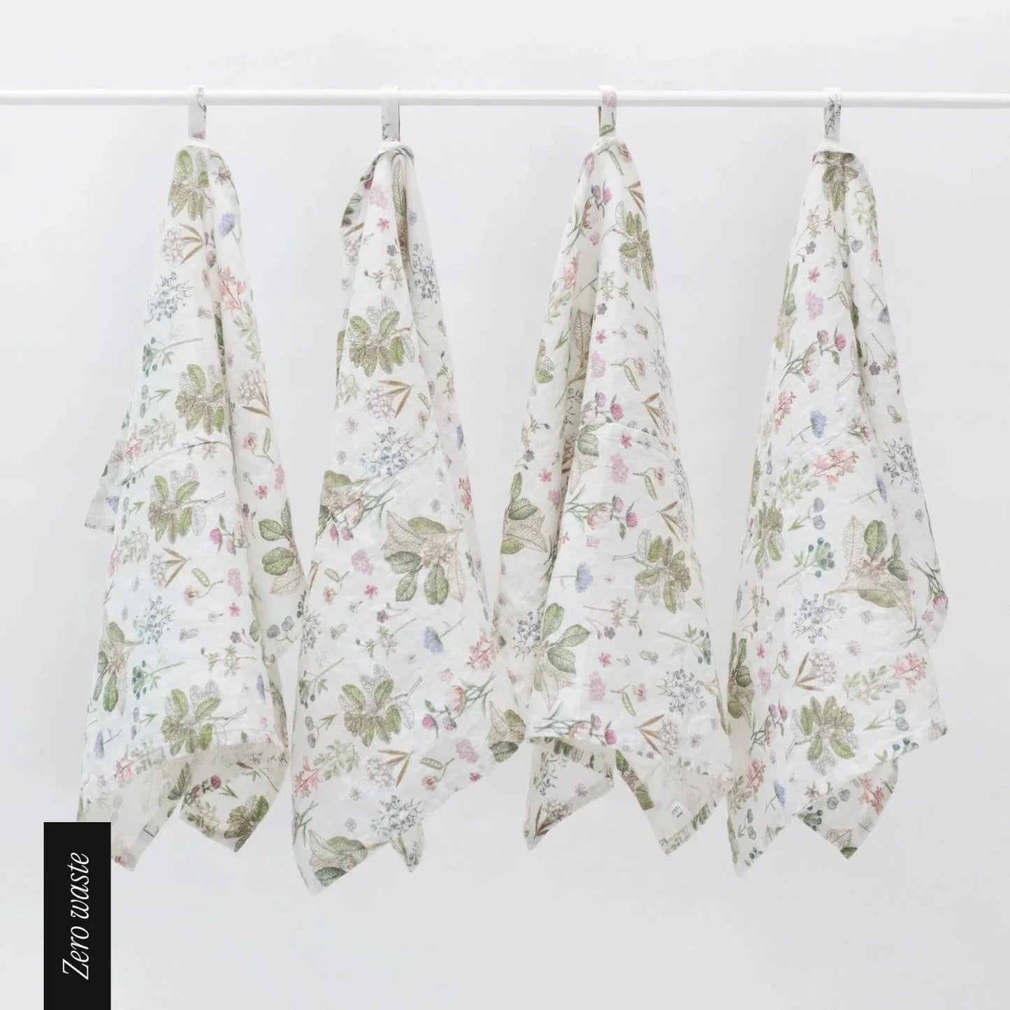Zero Waste White Botany lino virtuvinė servetės rinkinys 4 vnt. — naturalusdrabuziai.lt
