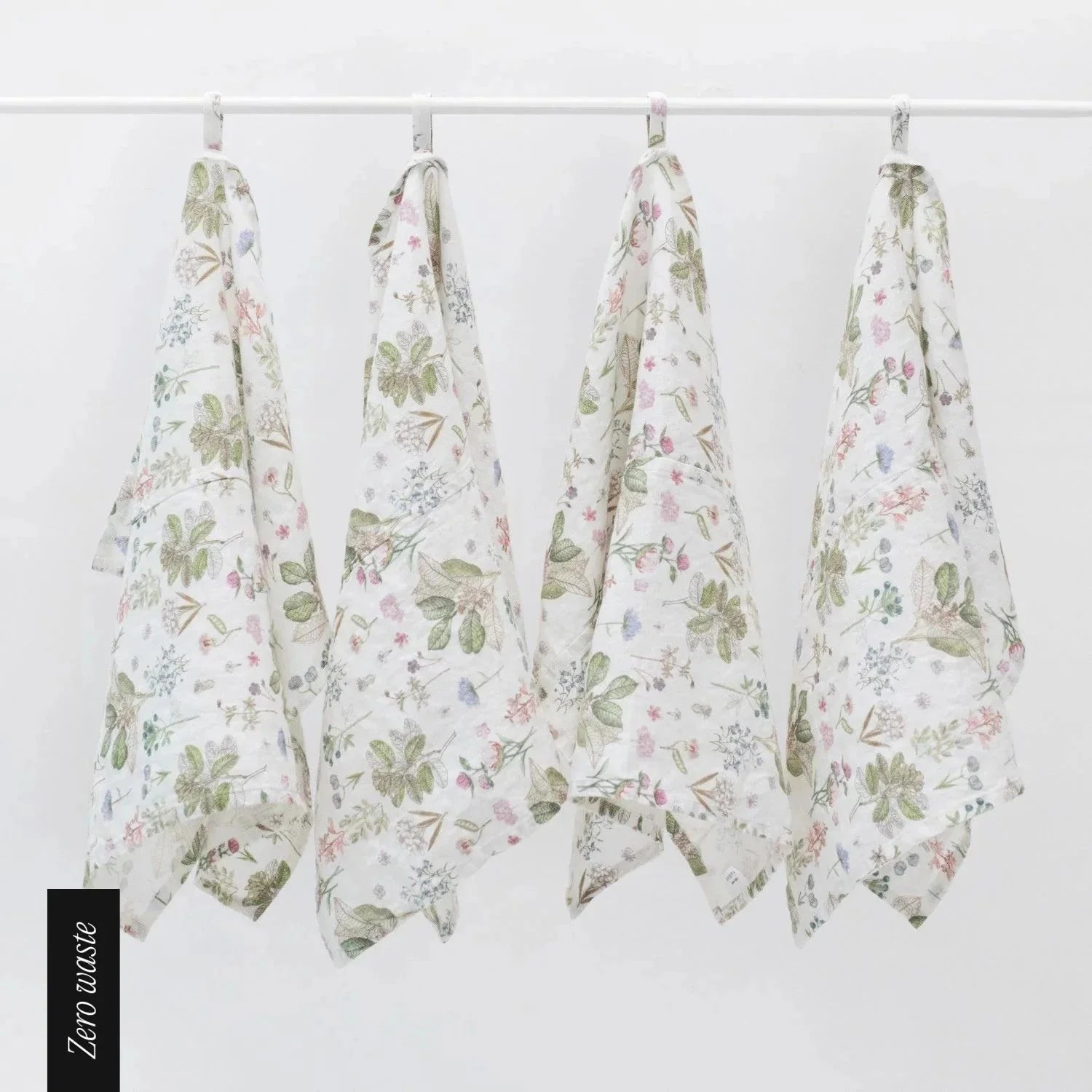Zero Waste White Botany lino virtuvinė servetės rinkinys 4 vnt. — naturalusdrabuziai.lt